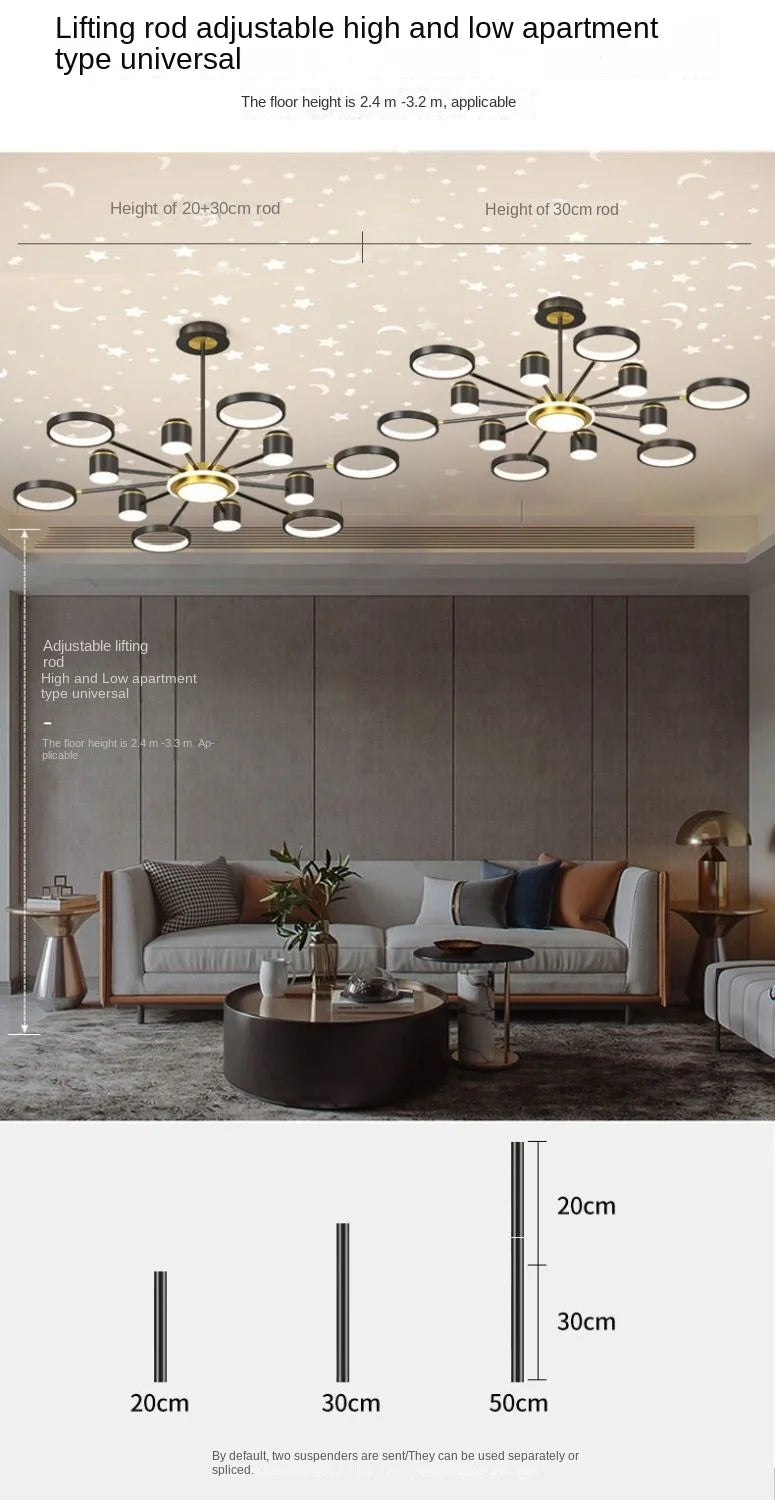 2025 New Chandeliers Romantic Starry Modern Ceiling Light Fixture 6 Lights White Creative Home Stepless Dimmable Ceiling Lamp
