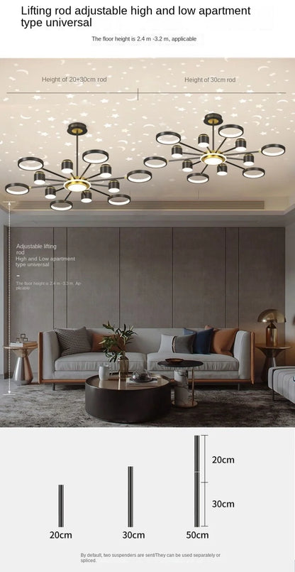 2025 New Chandeliers Romantic Starry Modern Ceiling Light Fixture 6 Lights White Creative Home Stepless Dimmable Ceiling Lamp