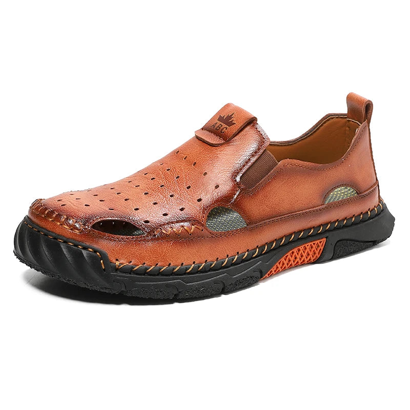 Mens Sandals New Comfortable Slip-on Casual Footwear Plus Size Elastic Soft Sole Lightweight Handmade Leather Walking Sandals