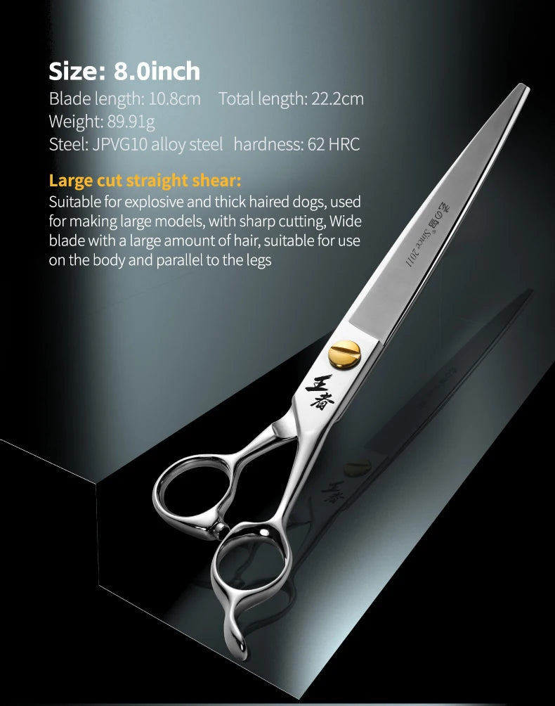 Fenice King Series VG10 Steel 7/7.5/8 Inch Professional Pet Dogs Grooming Scissors Straight Curved Thinnier Chunker Shears Tools
