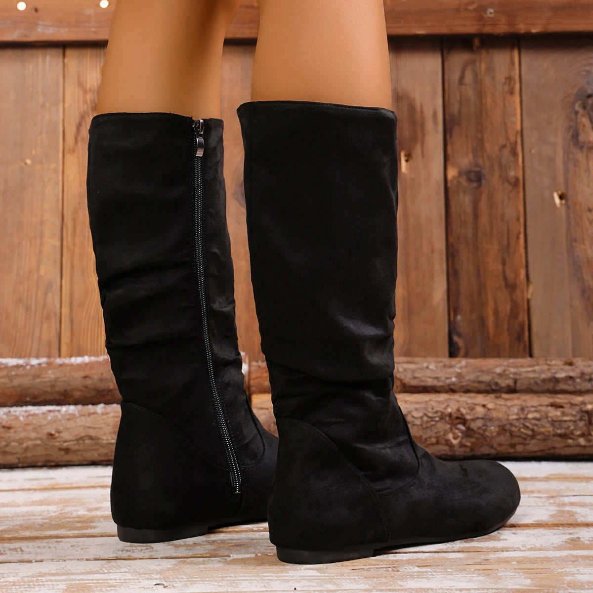 Hot Sale Womens Boots Side Zip Mid Calf Boots Trend Suede Women Flat Boots Luxury Plus Size Women Shoes High Quality Botas Mujer