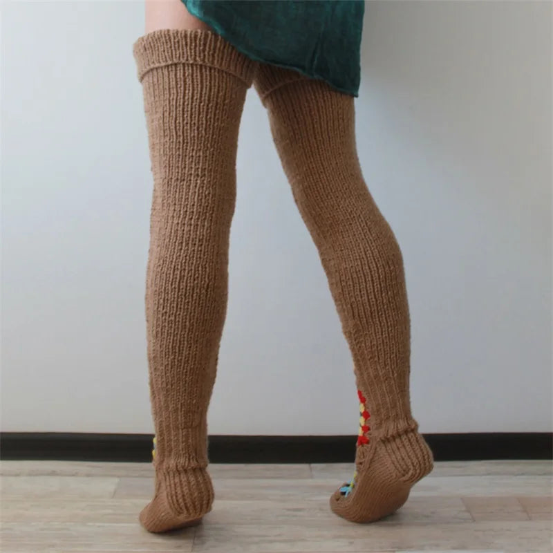 2025 New Womens Autumn Winter Thigh Socks Extra Long Ethnic Crochet Knit Stockings Over Knee Socks Hot Sale