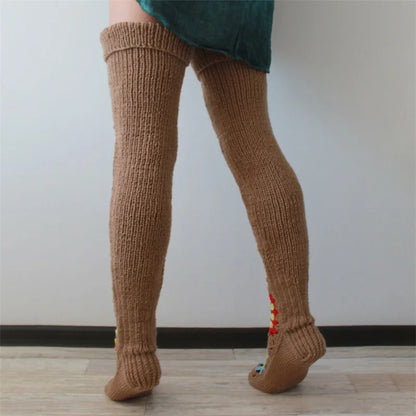 2025 New Womens Autumn Winter Thigh Socks Extra Long Ethnic Crochet Knit Stockings Over Knee Socks Hot Sale