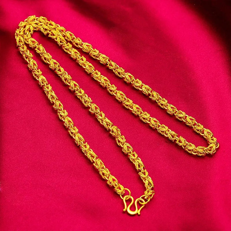 24K real gold hollowed out men's necklace with M buttons, men's boutique 9999 cylindrical necklace, light pearl gold jewelry