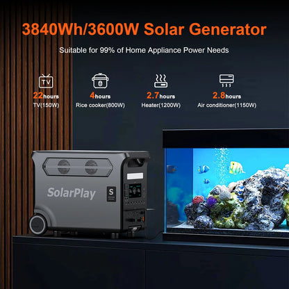 3840Wh 3600W Portable Power Station Solar Generator with Foldable Cart