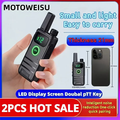 Rechargeable Long Range UHF Walkie Talkie 400-470MHz 16CH Clear Sound Compact Handheld Two Way Radio with Strong Signal Interpho
