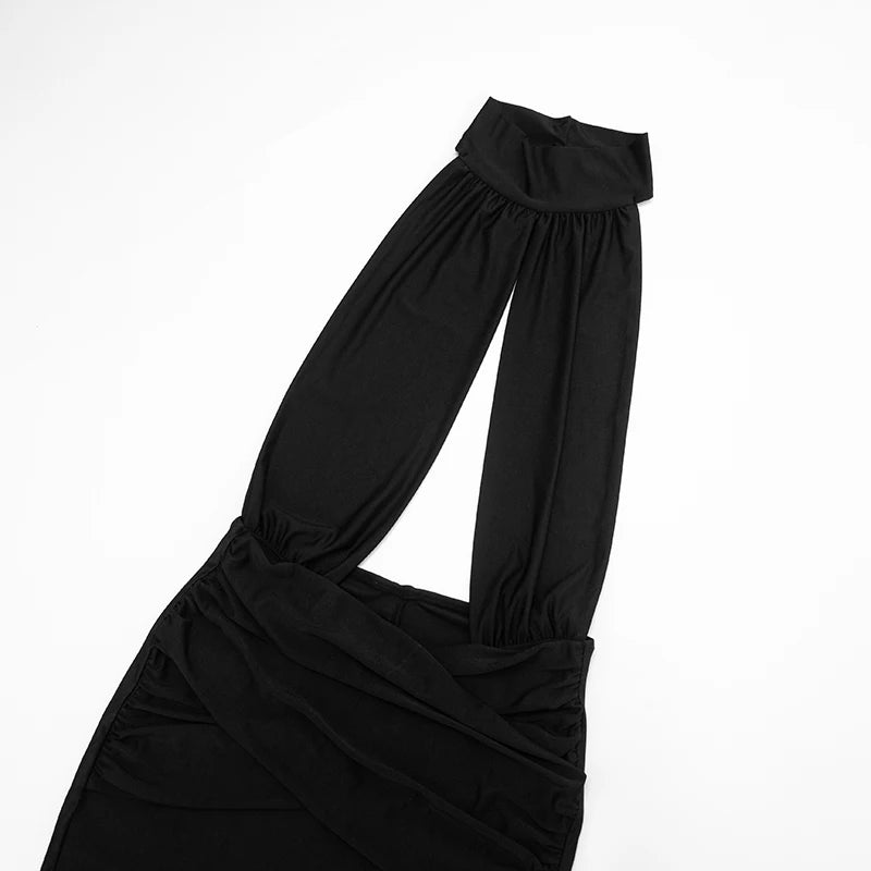 Halter Backless Jumpsuit Woman Sexy Hollow Fit Patchwork Waist Ruched Midnight Activity Workout Streetwear Overalls