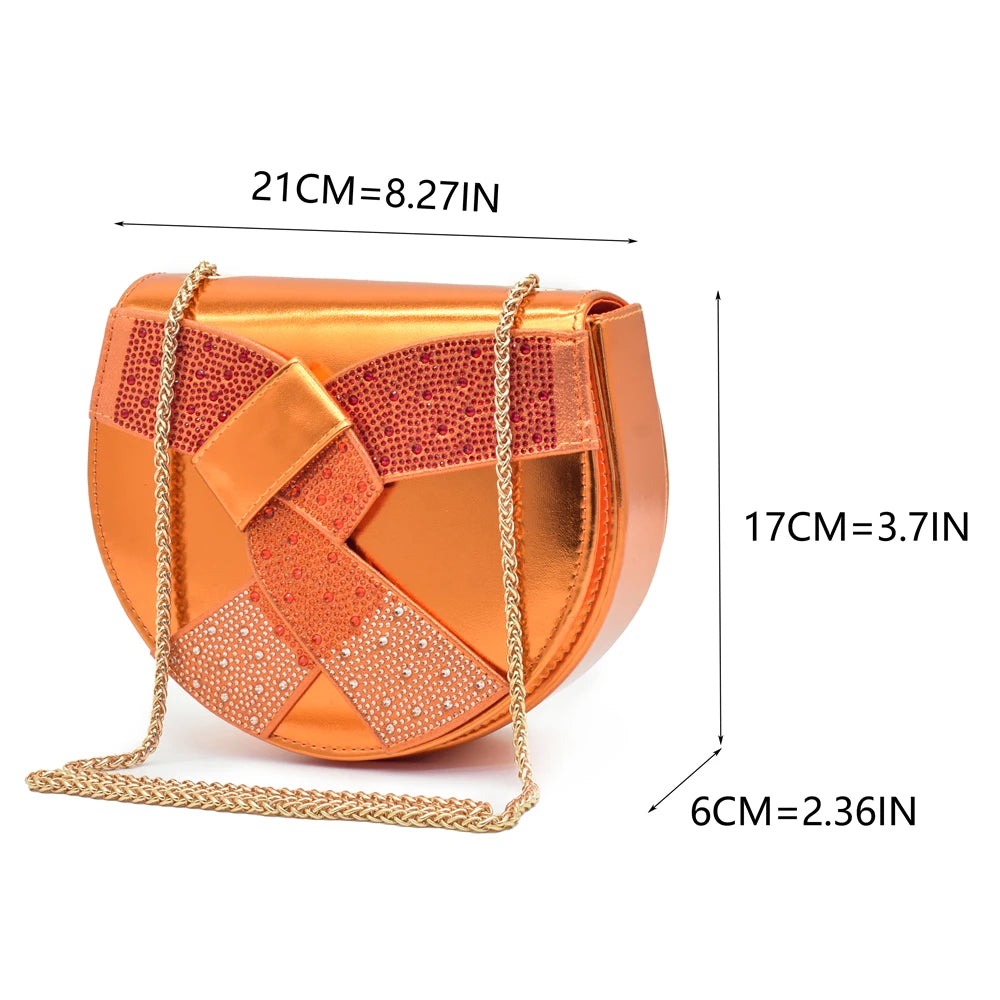 New Arrival African Shoe and Bags Set for Wedding Luxury Designer High Heels Full Rhinestone Pumps Women Shoes and Bag Set Italy