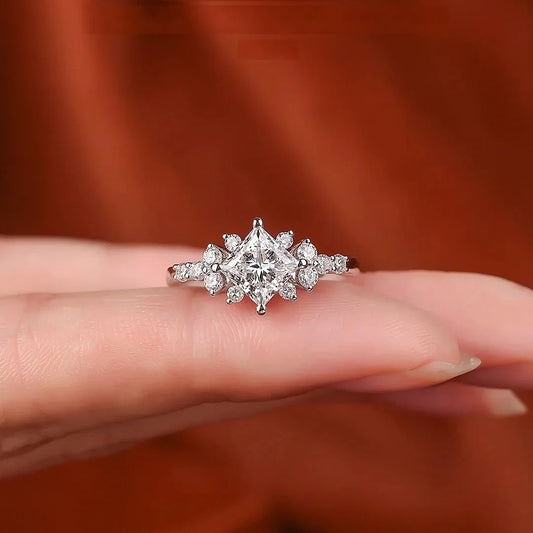 Princess-Cut 4-Prong Ring Women's PT950 Platinum 2Ct Moissanite - Square elegant, 4-prong holds stone, platinum shows graceful