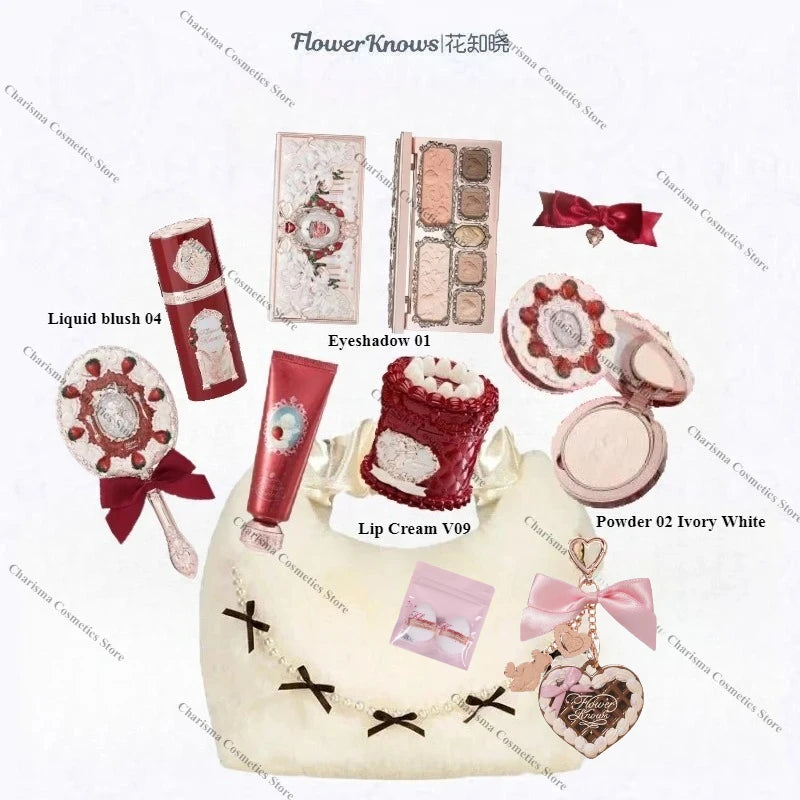 Flower Knows Strawberry Cupid Cosmetics Full Palette Lip Cream Powder Hand Cream 9-piece Set