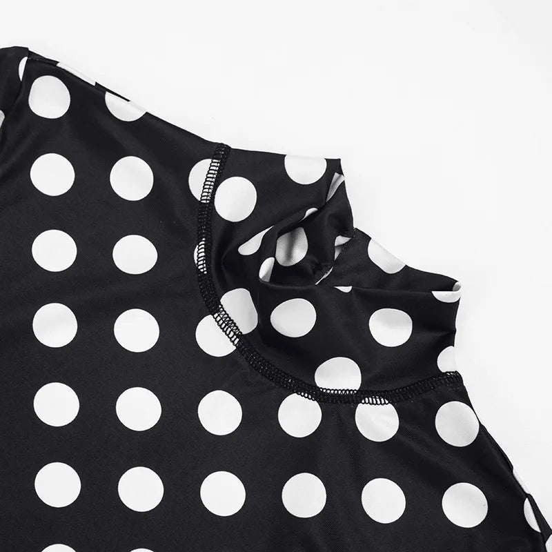 FAGADOER Retro Big Polka Dot Bodycon Rompers Women Short-sleeve Back Hollow Out Ruched Jumpsuits Streetwear Party Club Playsuits