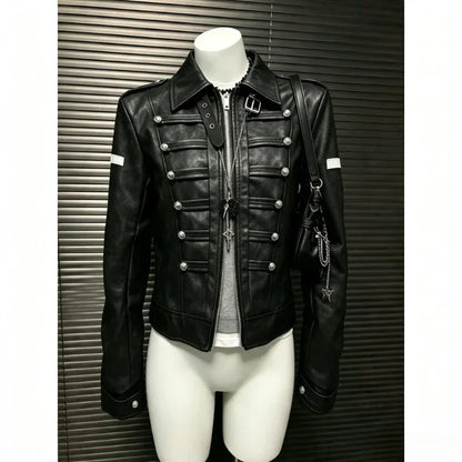 American Vintage Subculture Punk Jacket Long Sleeve Black Coat Slim Gothic Streetwear Casual Outerwear Daily Outfits 2026