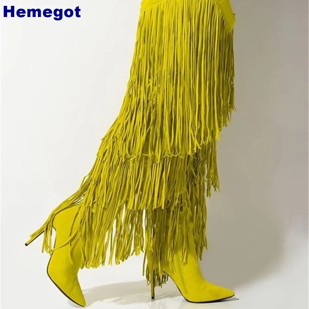 2025 Fashion Ladies Over Knee Belt Tassel Boots Autumn Winter Stiletto Stage Catwalk Model Boots Snake Pattern Street Sexy Boots