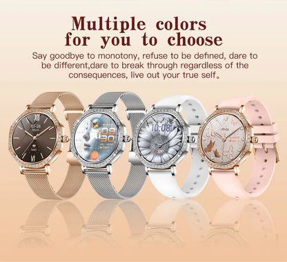 2026 New Ladies' Fashion Smartwatch Diamond Frame HD AMOLED Screen Bluetooth Call Health Monitoring Waterproof Smart Watch Gift