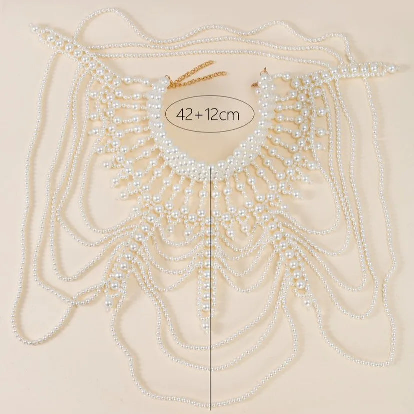 New European and American style exaggerated retro heavy industry hand-beaded multi-layer pearl sexy body chain