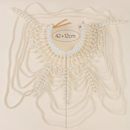 New European and American style exaggerated retro heavy industry hand-beaded multi-layer pearl sexy body chain