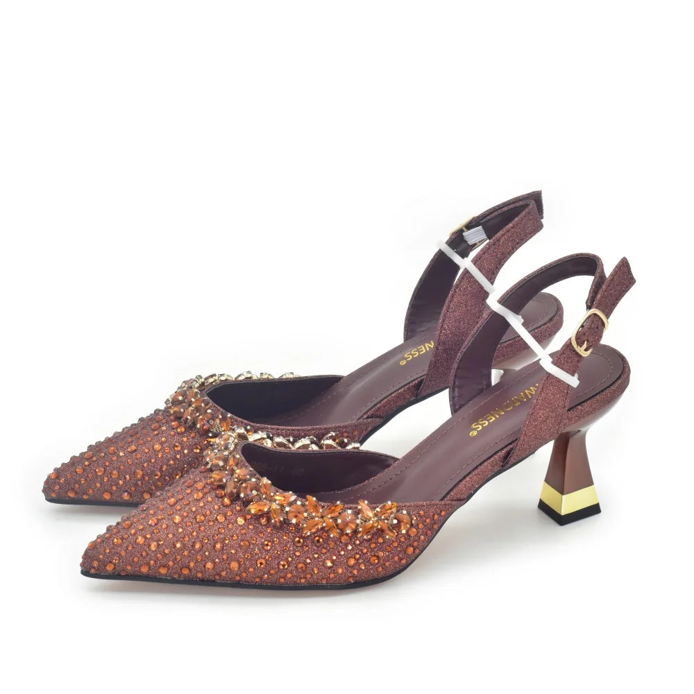 Italian Shoe and Bag Set Designer Wedding Nigerian Wedding Matching Shoe and Bag with Rhinestone Luxury Woman Shoes