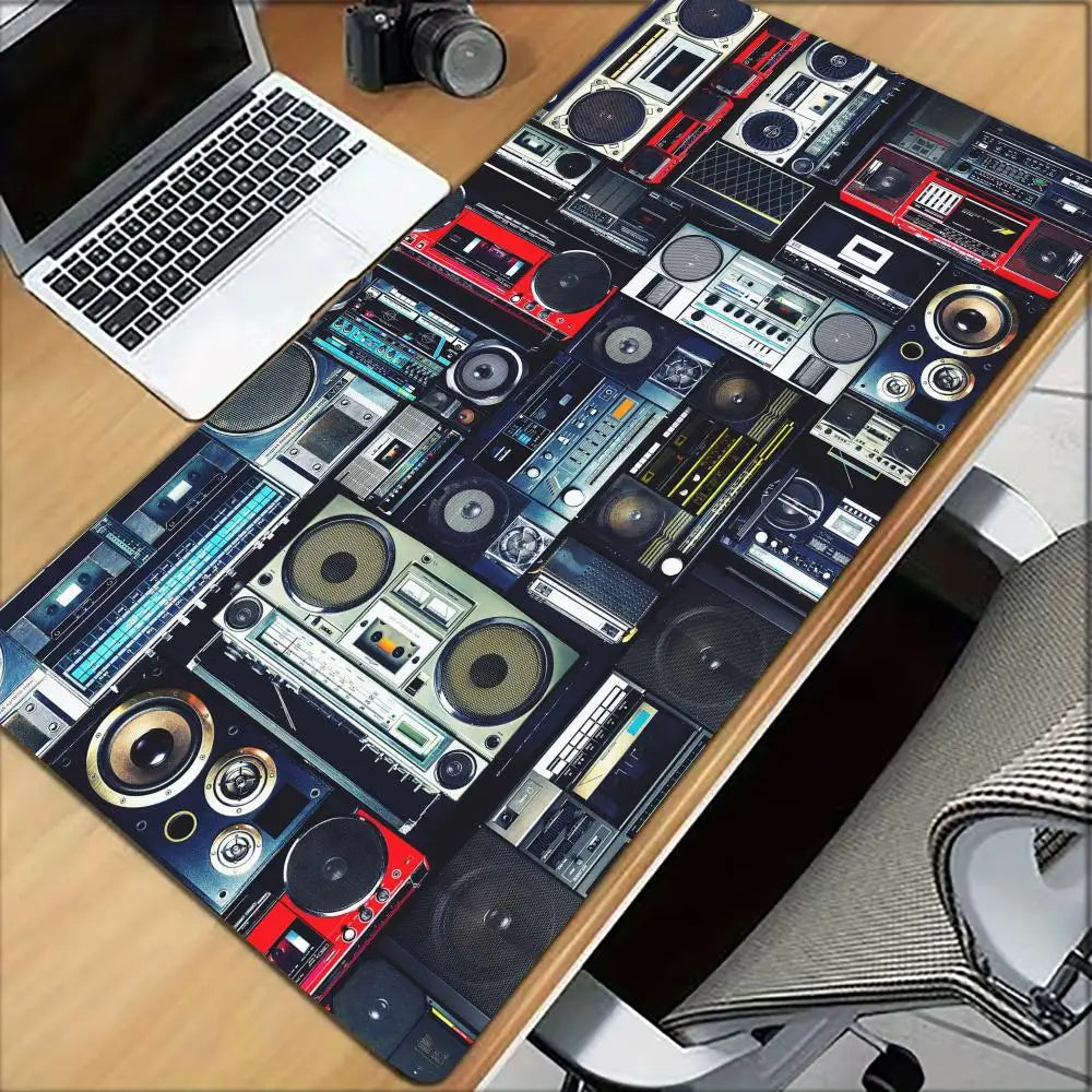 Vintage Boombox Radio Large Gaming MousePad Non Slip Keyboard Desk Mat Retro Audio Device Print Desktop Mousepad Gamer Table Mat
