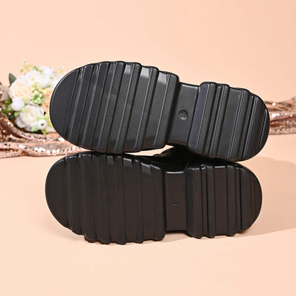 Punk Style Thick Bottom Women's Black Short Boots Side Zip Buckle Straps Platform Shoes for Women Zapatos De Mujer Size 35-42