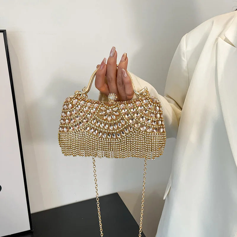 Super Exquisite Diamonds Frame Handbags Gold Silver Hasp Chains Designer New Style Shoulder Bags for Women 2025 Fashion Party