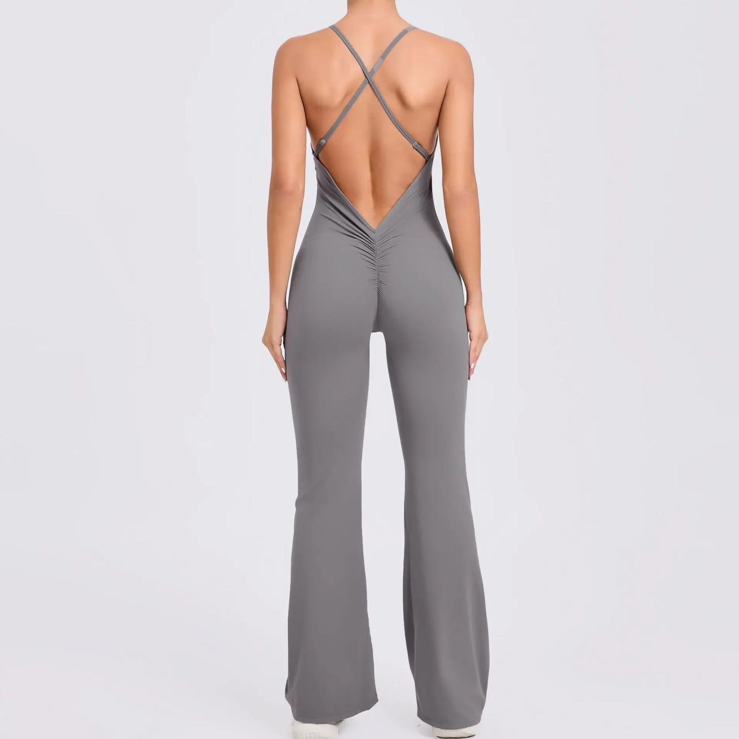 Sports Overalls for Women Sportswear Flared Jumpsuit Woman Padding Jumpsuits Gym Combinaison Femme Coffee Gray Navy Blue Red
