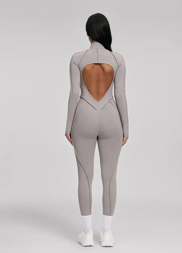 FUBEIKE Women's Yoga Set Fashion Sexy Slim Fit Long Sleeve Zipper Sports Gym Workout Legging Bodysuits Outdoor Activewear