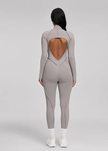 FUBEIKE Women's Yoga Set Fashion Sexy Slim Fit Long Sleeve Zipper Sports Gym Workout Legging Bodysuits Outdoor Activewear