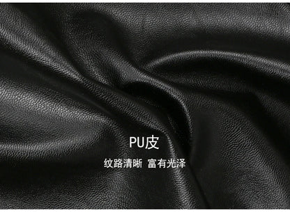 Nerazzurri Spring Autumn Loose Black Faux Leather Jacket Women with Lace Long Sleeves Zipper Belt Luxury Elegant Fashion 2022