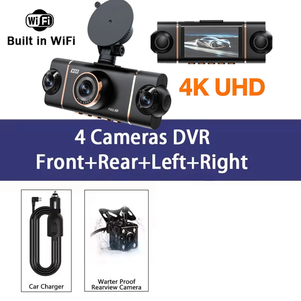New 4K Car Camera 360° Quad Lens WIFI 1080P*4CH dashcam 24H Parking Monitor G-Sensor Night Vision Car Security Accessory