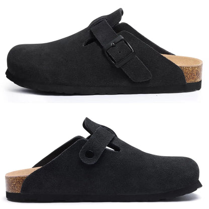 Evshine Men's Cow Suede Clogs with Arch Support Leather Mules Comfort Fashion Potato Shoe Women Cork Footbed Genuine Suede Clogs