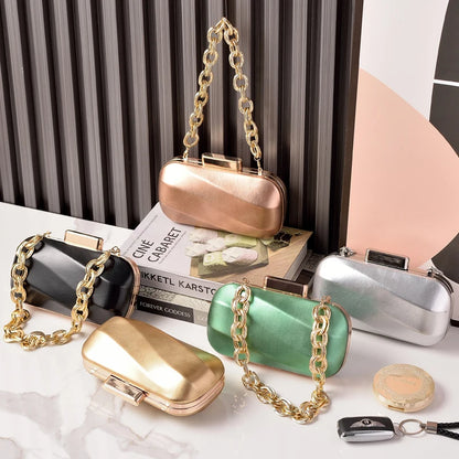 Golden Bag Ladies Oval Designer Luxury Handbags Irregular Dress Purse Fashion Buckle Party Women's Clutch Brand Cross Body Bag