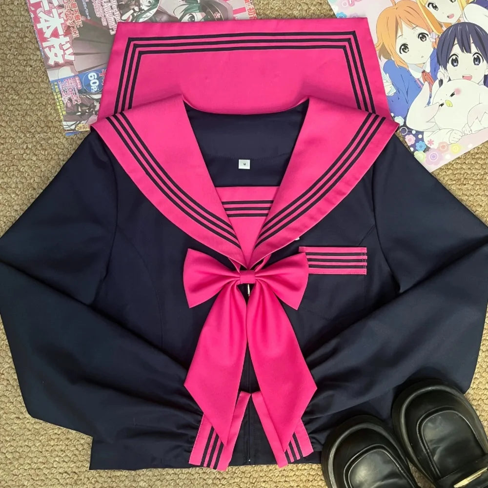 Rose Red Sailor Fuku Suit Korean Japanese High School Girls Student Uniform Women Sexy Jk Uniform Set Short Sleeve Pleated Skirt