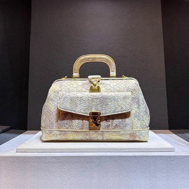 2025 New Retro Snakeskin Pattern Hand Bill of Lading Shoulder Crossbody Dragon Scale Pattern Bags for Women
