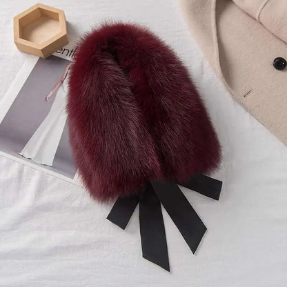 Winter Warm Fox Fur Collar Female Real Fur Collar Fashion Fluffy Clothing Accessories Collar Women Luxury Fur Scarf With Ribbons