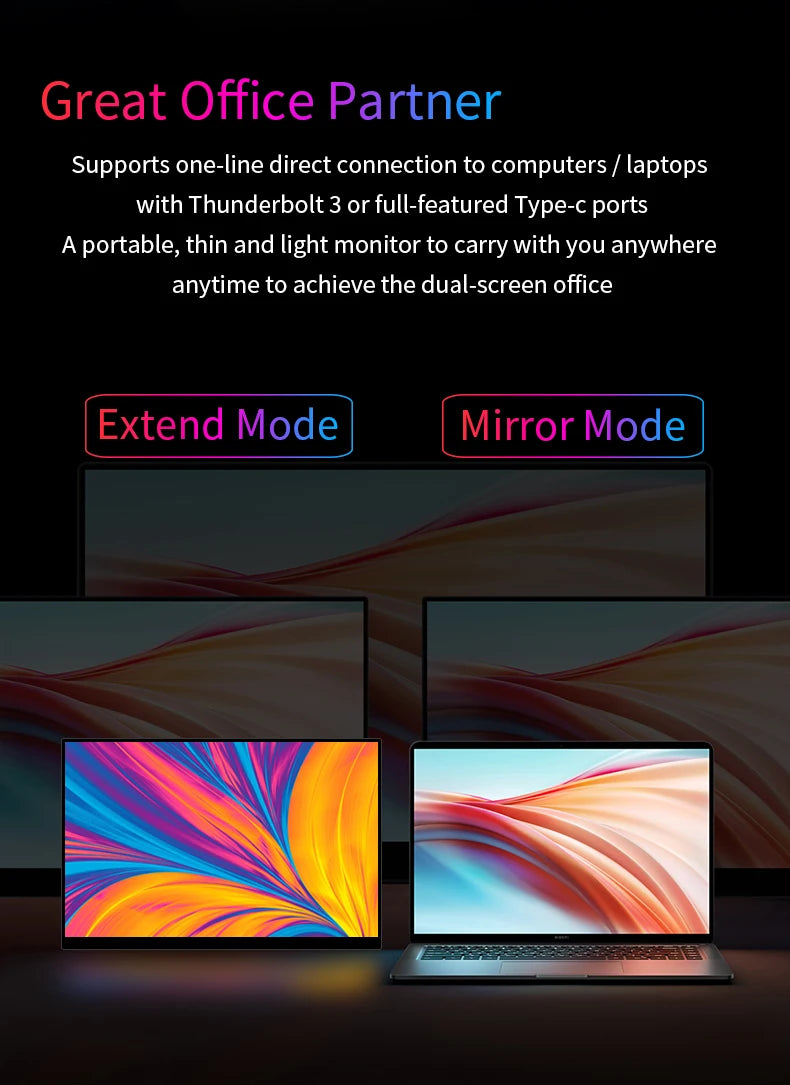 13.3'' AMOLED Portable Monitor OLED Screen 100%DCI-P3 One Cable USB-C Travelling Display On The Go for Office Laptop Mac Windows