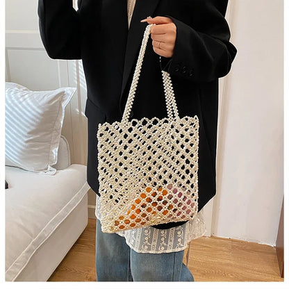 2026 Fashion Exquisite Bead Sense of Luxury Hollow Out Women‘s Handbags Hot Sale New No Zipper Acrylic Square Shoulder Bags