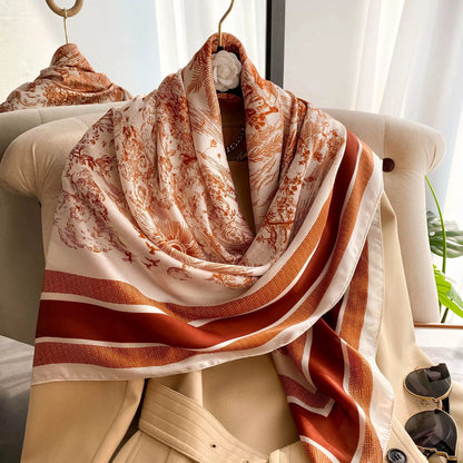 New Faux Silk Scarf for Women 110cm Square Scarf Versatile Printed Decorative Sun Protection Shawl Summer Bandana Wrap