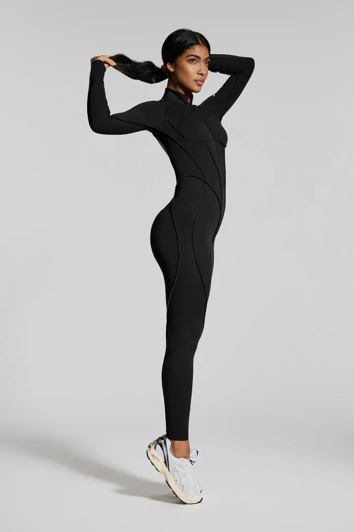 FUBEIKE Women's Yoga Set Fashion Sexy Slim Fit Long Sleeve Zipper Sports Gym Workout Legging Bodysuits Outdoor Activewear