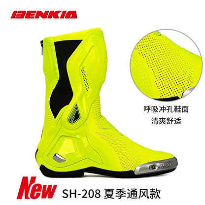 BENKIA Summer Motorcycle Boots CE Certification Professional Track Riding Boots Racing Zapato AntiCollision Off-Road for Rally