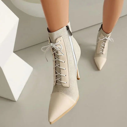 ANOVISHANA Elegant Fmeale Ankle Boots Pointed Toe 11cm Thin High Heels Zipper Lace Up Mixed Color Large Size 40 41 Short Autumn
