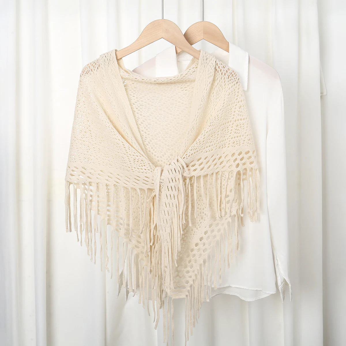 Knit Hollow Out Fake Collar Warm Tassel Shawl Scarf Fashion Pullover Lightweight Solid Knitted Large Scarfs Women Muffler Wrap
