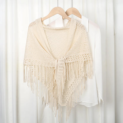 Knit Hollow Out Fake Collar Warm Tassel Shawl Scarf Fashion Pullover Lightweight Solid Knitted Large Scarfs Women Muffler Wrap