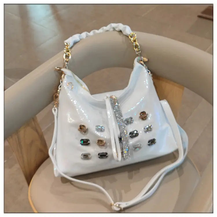 2026 New Fashion Diamonds Women Handbags Genuine Leather Tote Bag Large Capacity Work Commute Leisure Versatile Shoulder Bags