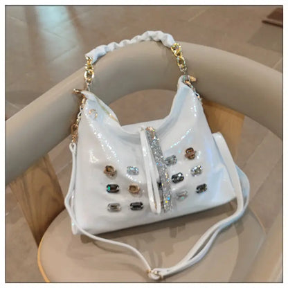 2026 New Fashion Diamonds Women Handbags Genuine Leather Tote Bag Large Capacity Work Commute Leisure Versatile Shoulder Bags