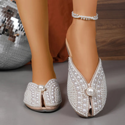 Women Slippers Summer Fashion Rhinestone Home Women Mules Shoes Elegant Slippers Luxury Designer Flat Sandals House Slides Women
