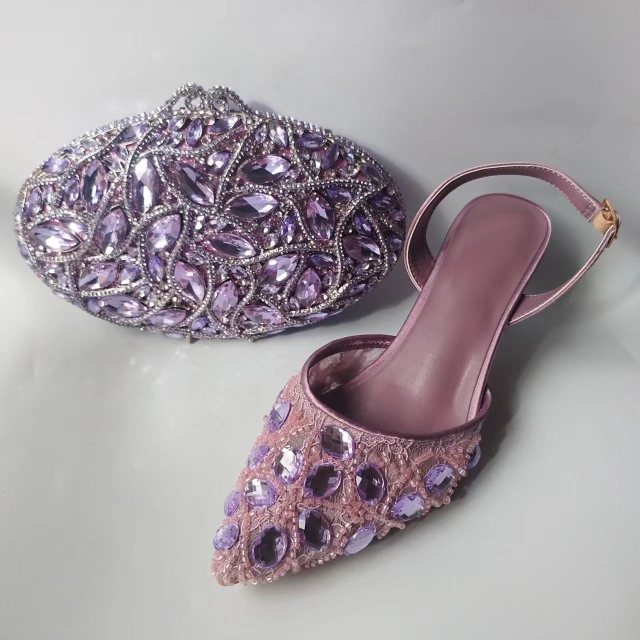 INSIGHTLINK Lady Stones Shoes and Bag Sets for Evening Purses Party Rhinestone Luxury Heels Sandals Set for Party Elegant Pumps