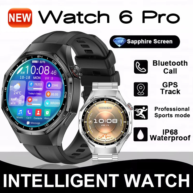 2026 New Global Version Watch 6 Pro GPS Smart Watch Men AMOLED Screen Sports Fitness Track Bluetooth Call Waterproof Smartwatch