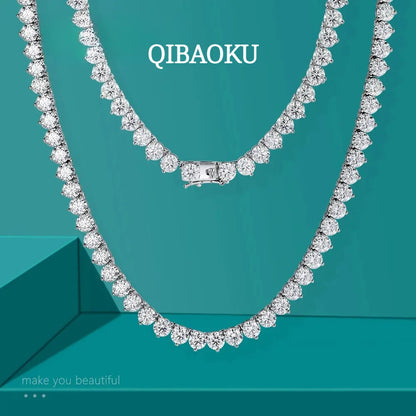 QIBAOKU 3 Claw D VVS1 Moissanite Tennis Necklace 3/4/5mm Certified Lab Diamond Solid s925 Silver Necklace for Women Man 2026