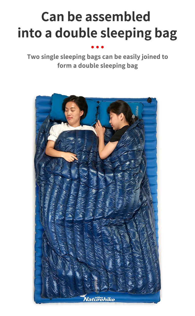 Naturehike Ultralight Backpacking Duck Down Sleeping Bag for Adults Warm Splicable Double Quilt 2 Person Sleeping Bags for Hiking Camping 3 Seasons