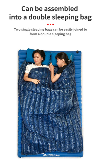 Naturehike Ultralight Backpacking Duck Down Sleeping Bag for Adults Warm Splicable Double Quilt 2 Person Sleeping Bags for Hiking Camping 3 Seasons